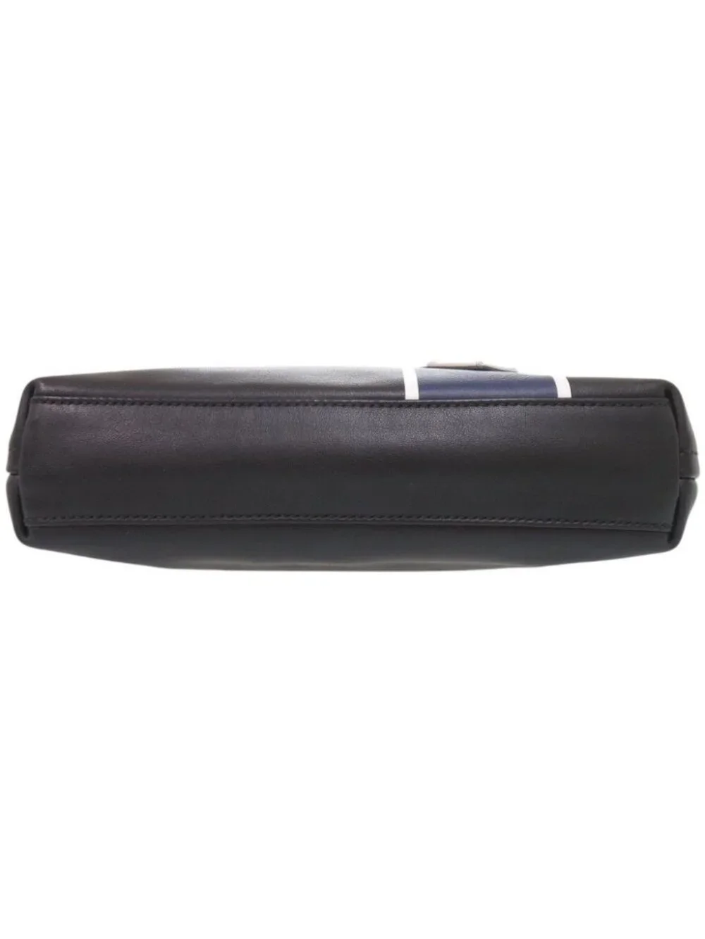 Prada Triangle Logo Leather Black Blue Shoulder Bag